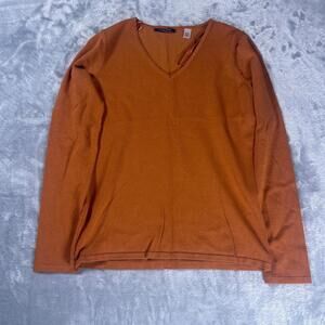 T Tahari XS/TP Petite V-Neck Sweater Rust Orange Knit Pullover Career Casual